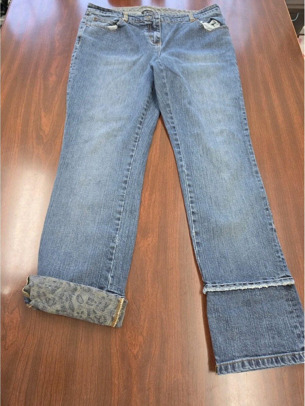 INC Cuffed Jeans Size 10 Medium Wash Animal Print Cuff Y2K 2000s Retro Mob Wife